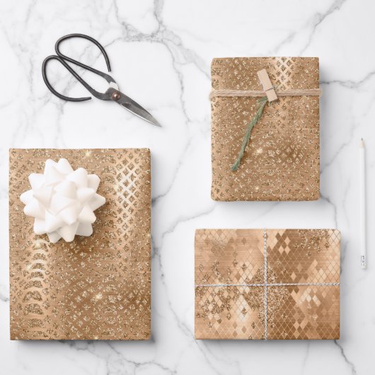 Gold Glam Glitzer Snake Skin Geschenkpapier Set (Vorderseite)