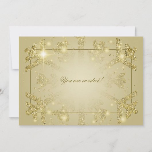 Gold Glam Glitzer Snowflake Einladung (Rückseite)