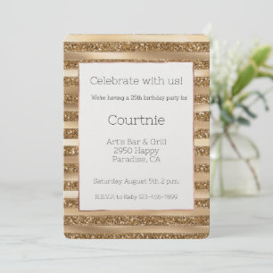 Gold Glam Glitzer Streifen Geburtstag Einladung