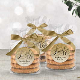 Gold Glam Glitzer Sweet 16 Personalisiert Runder Aufkleber
