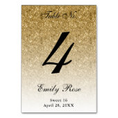 Gold Glam Glitzer Tischnummer Card (Rückseite)