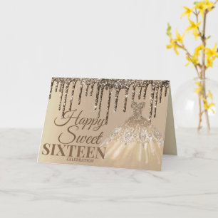 Gold Glam Glitzer Tropfen Spark Sweet 16 Geburtsta Karte