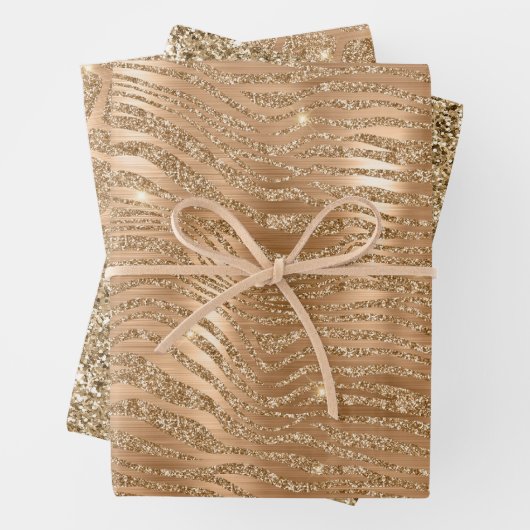 Gold Glam Glitzer Zebra Print Geschenkpapier Set (Beispiel)