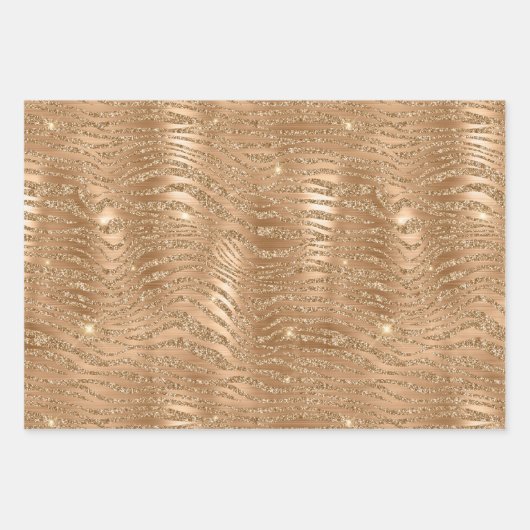 Gold Glam Glitzer Zebra Print Geschenkpapier Set (Vorderseite)