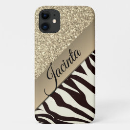 Gold Glam Glitzer Zebra Print Personalisiert Case-Mate iPhone Hülle