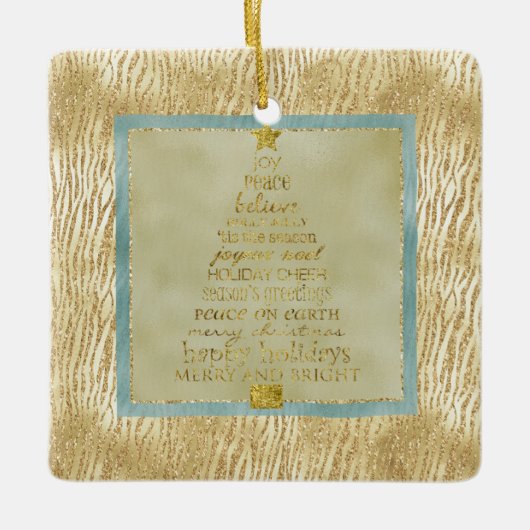 Gold Glam Glitzer Zebra Weihnachtsbaum Keramikornament (Vorderseite)