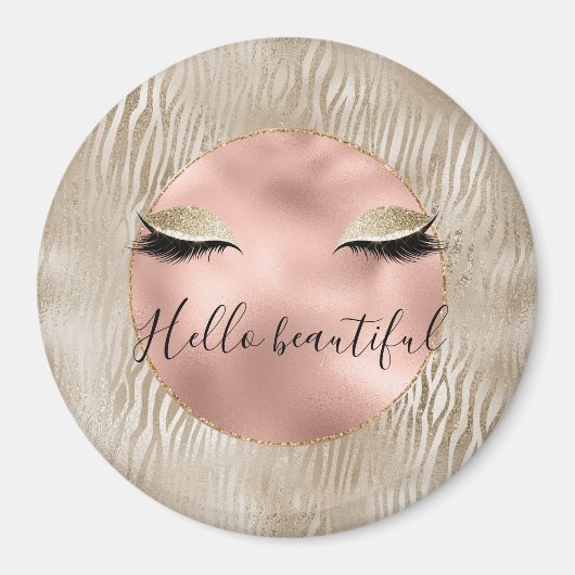 Gold Glam Glitzy Eyelashes Zebra Print Magnet (Vorne)