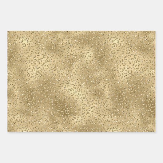 Gold Glam Glitzy Glitzer Leopard Print Geschenkpapier Set (Vorderseite)