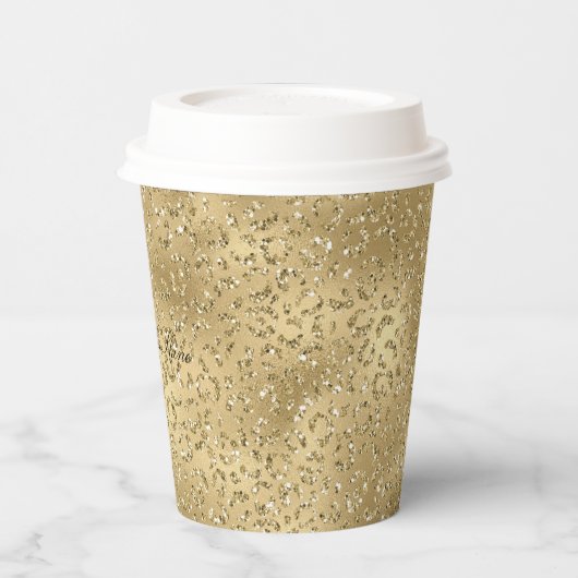 Gold Glam Glitzy Glitzer Leopard Print Pappbecher (Links)