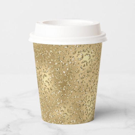 Gold Glam Glitzy Glitzer Leopard Print Pappbecher (Rückseite)
