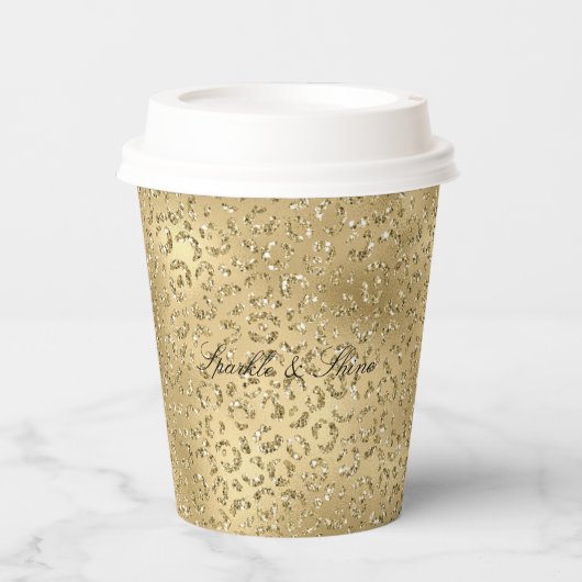 Gold Glam Glitzy Glitzer Leopard Print Pappbecher (Vorderseite)