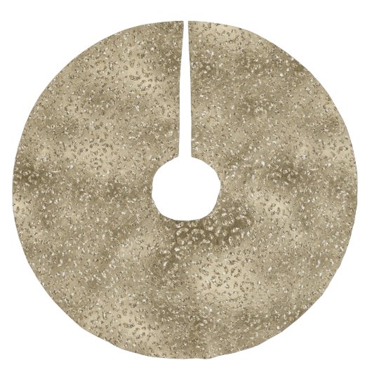 Gold Glam Glitzy Glitzer Leopard Print Polyester Weihnachtsbaumdecke (Vorderseite)