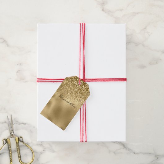 Gold Glam Glitzy Glitzer Sparkle Geschenkanhänger (Mit Garn)