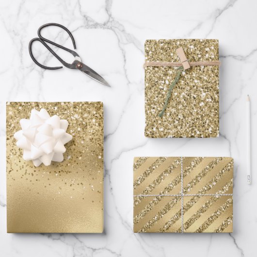 Gold Glam Glitzy Glitzer Sparkle Geschenkpapier Set (Vorderseite)