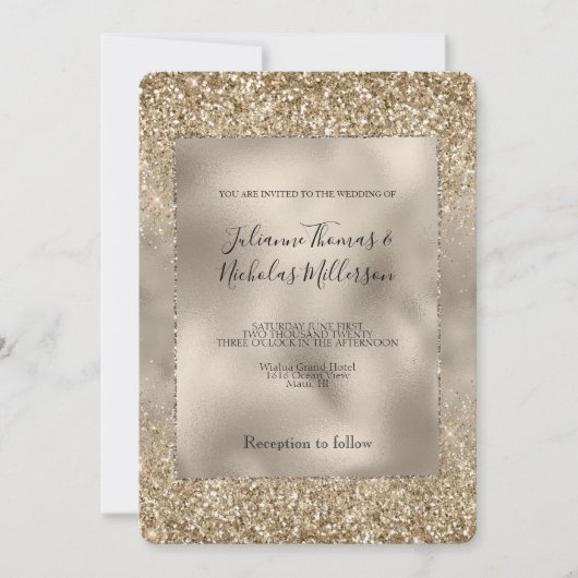 Gold Glam Glitzy Glitzer Wedding Einladung (Vorderseite)
