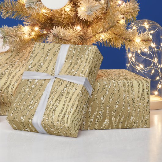 Gold Glam Glitzy Glitzer Zebra Print Geschenkpapier (Feiertage)