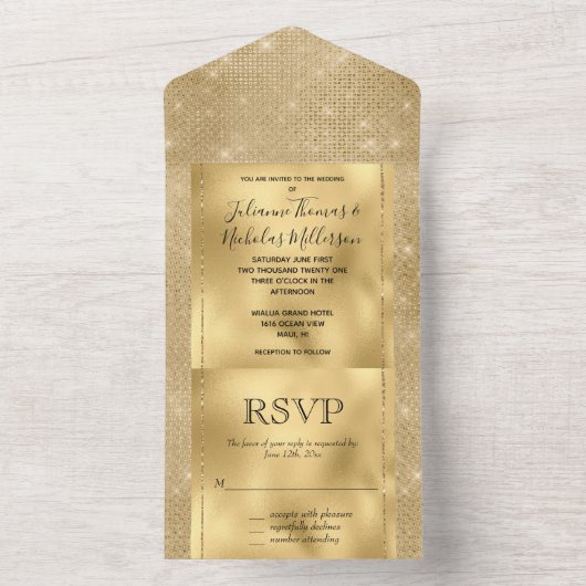 Gold Glam Glitzy Sparkle All In One Einladung (Innen Boden)