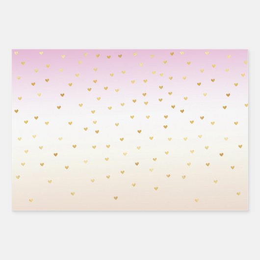 Gold Glam Hearts Confetti Ombre Geschenkpapier Set (Vorderseite 3)