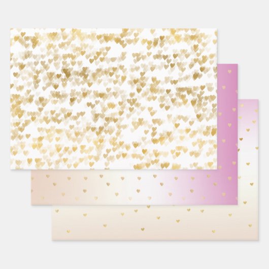 Gold Glam Hearts Confetti Ombre Geschenkpapier Set (Set)
