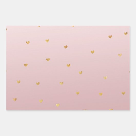 Gold Glam Hearts Confetti Sorte Geschenkpapier Set (Vorderseite 3)