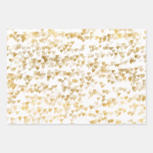 Gold Glam Hearts Confetti Sorte Geschenkpapier Set (Vorderseite)