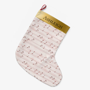 Gold Glam Hübsch Chic Pink Musiknoten Weihnachten Großer Weihnachtsstrumpf