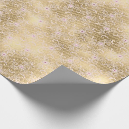 Gold Glam Hübsch Pink Floral Lace Brautparty Geschenkpapier (Ecke)