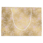 Gold Glam Hübsch Pink Lace Floral Brautparty Große Geschenktüte (Rückseite)