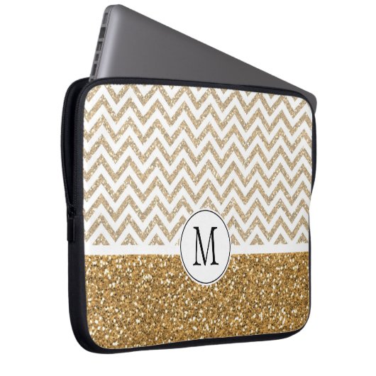 Gold Glam Imitate Glitzer Zickzack Laptopschutzhülle (Vorne Rechts)