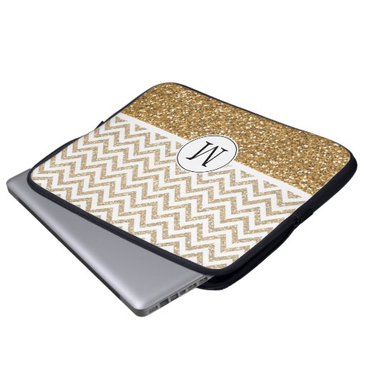 Gold Glam Imitate Glitzer Zickzack Laptopschutzhülle (Vorne Knopf)