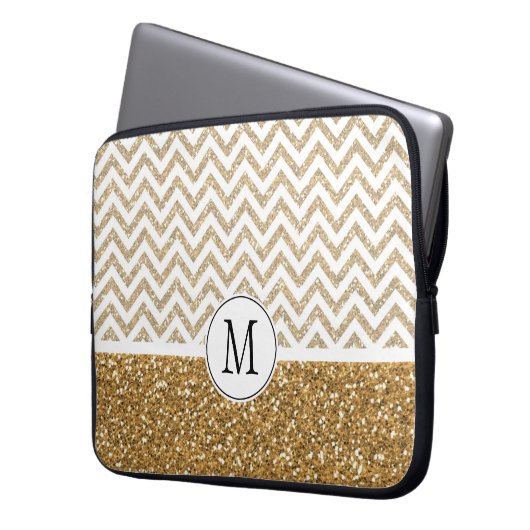 Gold Glam Imitate Glitzer Zickzack Laptopschutzhülle (Vorderseite Links)