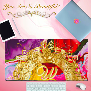 Gold Glam Initiale W Monogramm Motivation Abstract Schreibtischunterlage