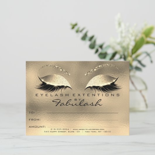 Gold Glam Lashes Makeup Certificate Geschenk (Stehend Vorderseite)