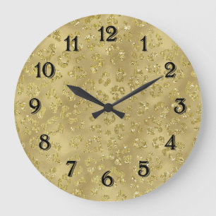Gold Glam Leopard Print Große Wanduhr