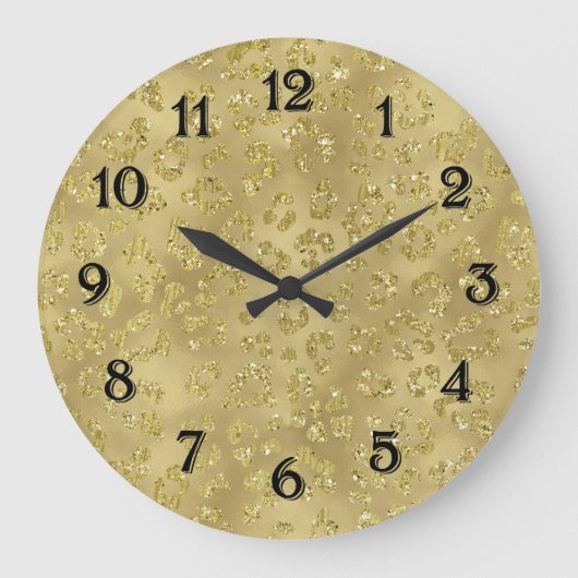 Gold Glam Leopard Print Große Wanduhr (Vorderseite)