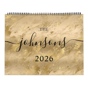 Gold Glam Marble Modernes Script Name Foto Kalender