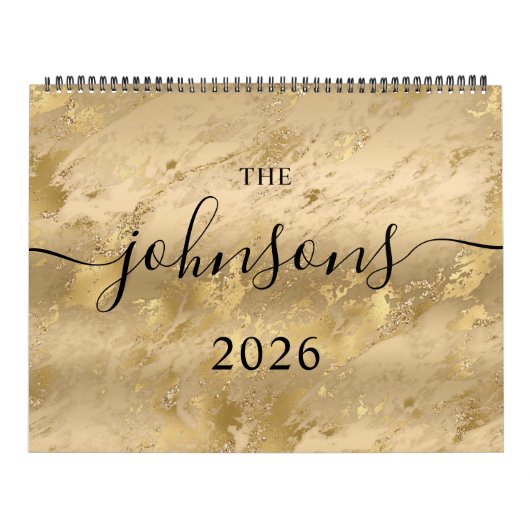 Gold Glam Marble Modernes Script Name Foto Kalender (Titelbild)