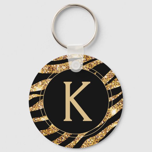 Gold Glam Monogram Animal Print Schlüsselanhänger (Vorderseite)