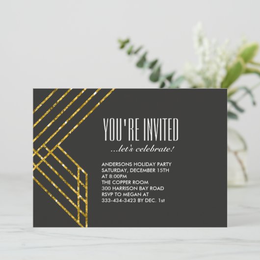 Gold Glam Party Einladung (Stehend Vorderseite)