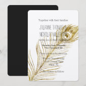 Gold Glam Peacock Feather Wedding Einladung (Vorne/Hinten)