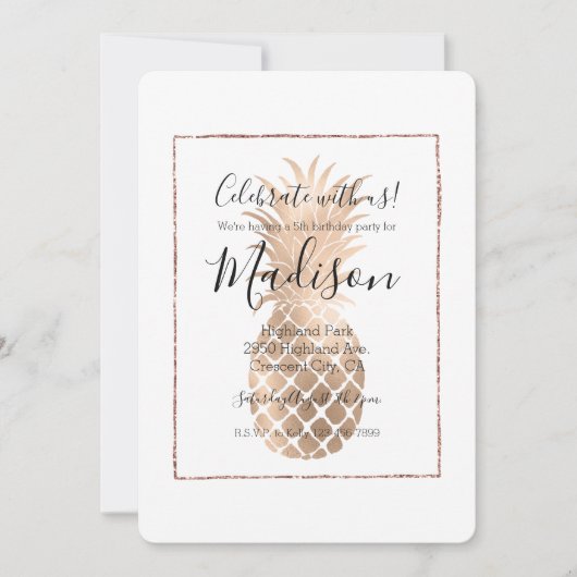 Gold Glam Pineaple Einladung (Vorderseite)