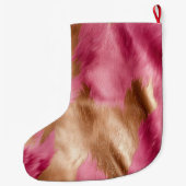 Gold Glam Pink Southwest Cowhide Christmas Großer Weihnachtsstrumpf (Rückseite)