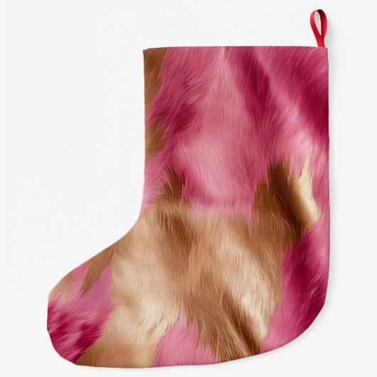 Gold Glam Pink Southwest Cowhide Christmas Großer Weihnachtsstrumpf (Rückseite)