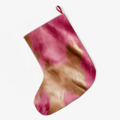 Gold Glam Pink Southwest Cowhide Christmas Großer Weihnachtsstrumpf (Rückseite (Hängend))