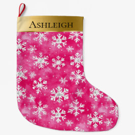 Gold Glam Pink Weiße Schneeflocken Weihnachten Großer Weihnachtsstrumpf