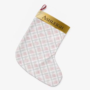 Gold Glam Pink Weißes Herz Streifen Weihnachten Großer Weihnachtsstrumpf