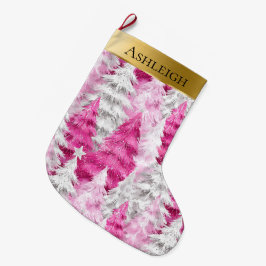 Gold Glam Pink White Christmas Trees Großer Weihnachtsstrumpf
