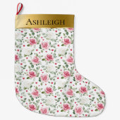 Gold Glam Pink White Floral Hearys Weihnachten Großer Weihnachtsstrumpf (Vorderseite)