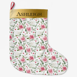 Gold Glam Pink White Floral Hearys Weihnachten Großer Weihnachtsstrumpf