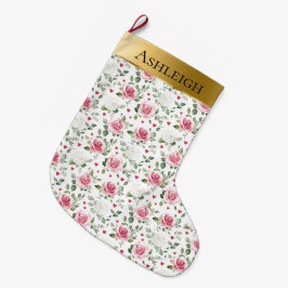Gold Glam Pink White Floral Hearys Weihnachten Großer Weihnachtsstrumpf